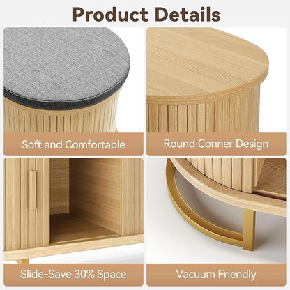 Decofy Shoe Storage Bench with Cushion and Sliding Doors, 47.2 Inch Shoe Bench - Image 6