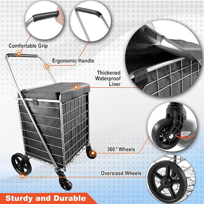 Wellmax WM99024S Grocery Utility Shopping Cart, Easily Collapsible and Portable - Image 2