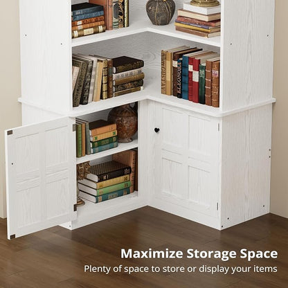 IRONCK Corner Bookshelf with Doors, 6 Tier Bookcase with Storage, Corner Shelf - Image 3