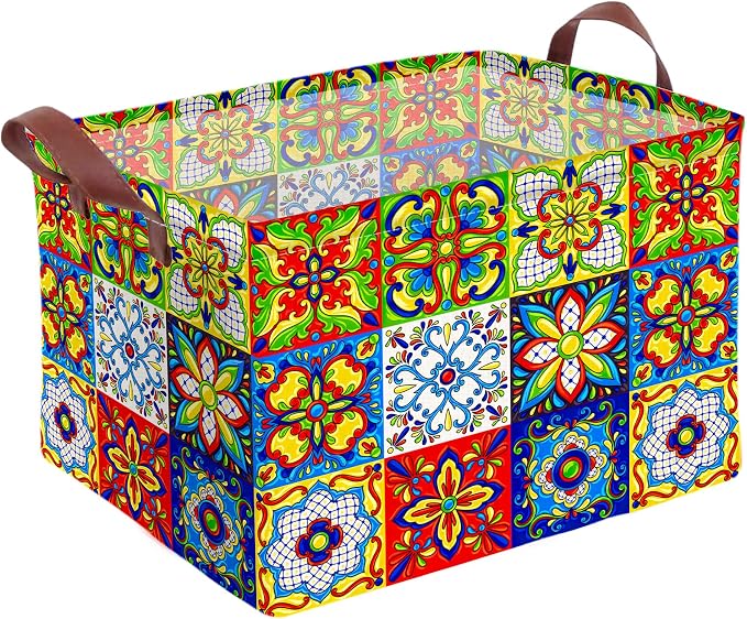Mexican Talavera Decoration Storage Basket Waterproof Canvas Toy Storage Bin by AmazerPad