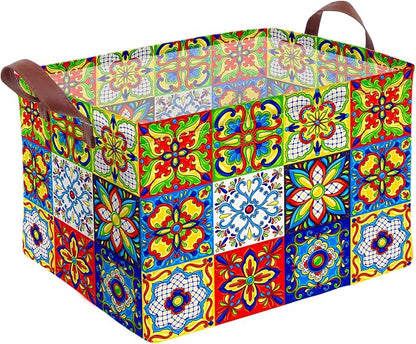 Mexican Talavera Decoration Storage Basket Waterproof Canvas Toy Storage Bin by AmazerPad