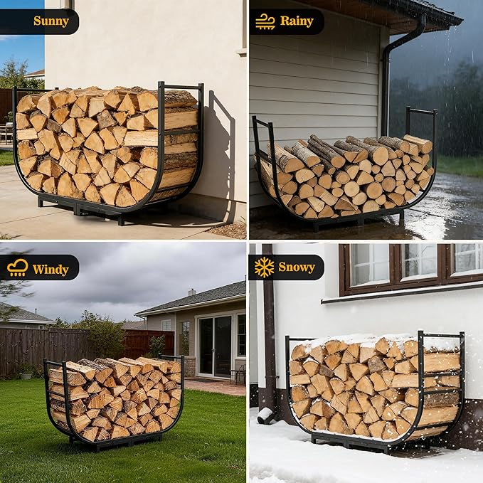 facka 40 Inch Firewood Rack Outdoor, Metal Wood Rack | Iron Fire Log Stacker - Image 4