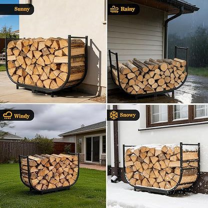 facka 40 Inch Firewood Rack Outdoor, Metal Wood Rack | Iron Fire Log Stacker - Image 4