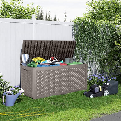 PatioZen 110 Gallon Deck Box Outdoor, Weatherproof Resin Patio Storage Box - Image 6