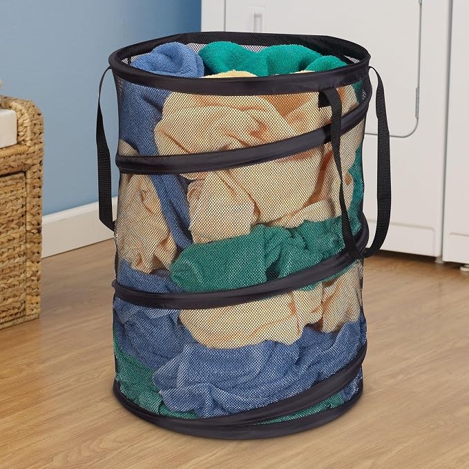 Household Essentials 2026 Pop-Up Collapsible Mesh Laundry Hamper | Black - Image 4