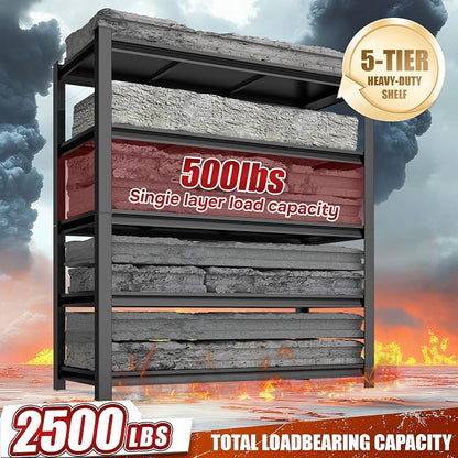 36" W Storage Shelves 5 Tier Garage Shelving Heavy Duty Shelving 2000 LBS - Image 3