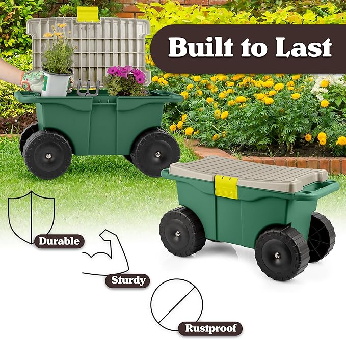 Rolling Garden Cart with Seat - Image 6
