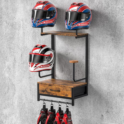 Motorcycle Helmet Holder Wall Mount, Solid Wood and Metal Helmet Rac, by NANAGIFTREE