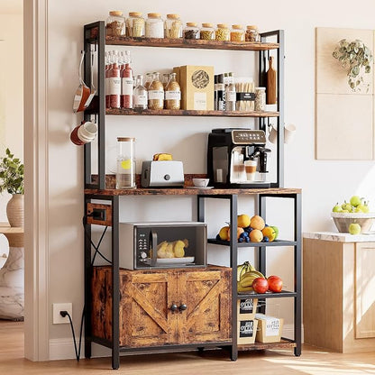 IRONCK Bakers Rack with Cabinet, Kitchen Bakers Rack with Power Outlets - Image 8