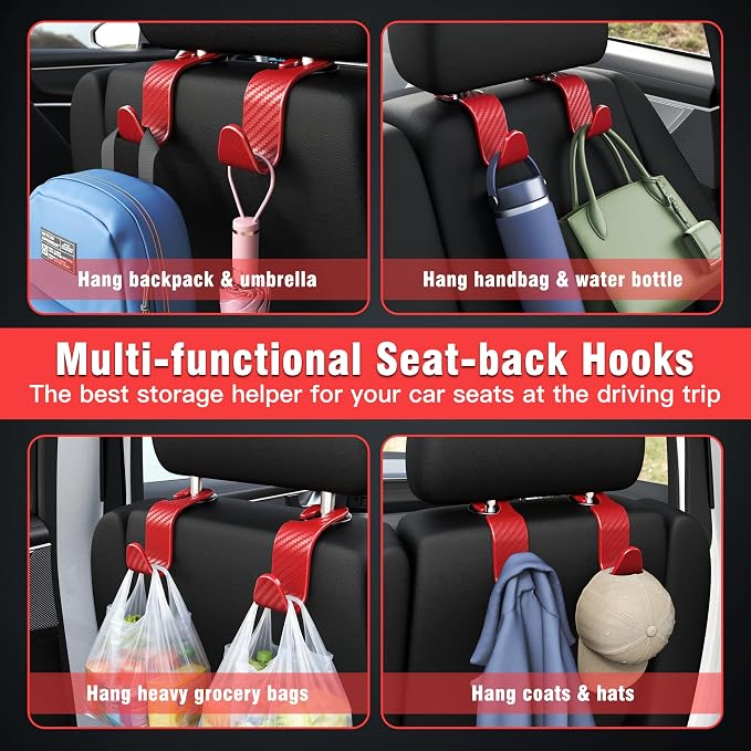 Amooca Car Seat Headrest Hook 4 Pack Hanger Universal Vehicle Car Storage - Image 4