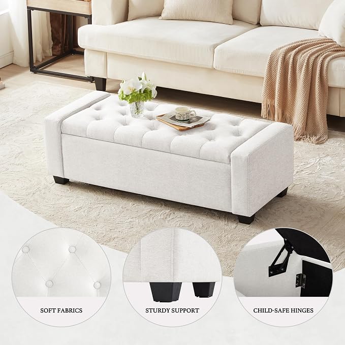Huatean Home 48" Ottoman with Storage, Upholstered Entryway Bench with Seating - Image 4