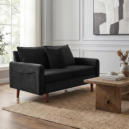 56.1" Sofa, Round armrest Velvet Loveseat, mid-Century Modern Style, Luxurious - Image 4