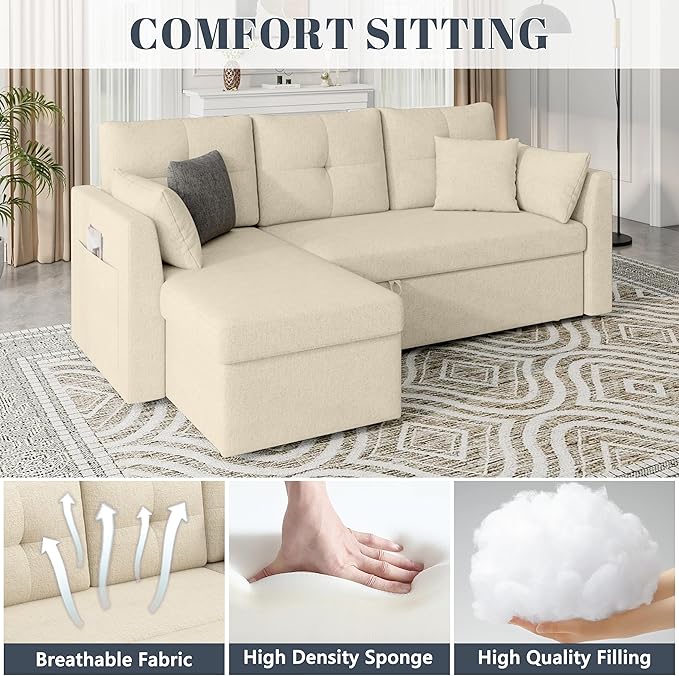 Huatean Home Sleeper Sofa Couch, 2 in 1 Pullout Couch Bed - Image 5