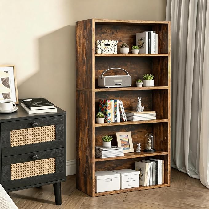 HealSmart 5 Tier Bookcase, Industrial 5 Book Shelf, 9.2" D x 23.8" W x 53" H - Image 7