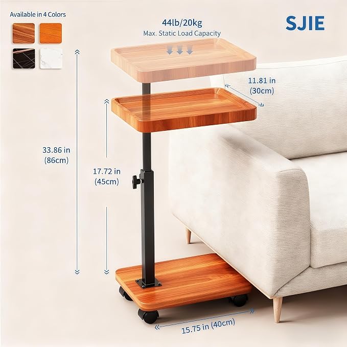 C Table End Table Adjustable Height, 360°Swivel TV Tray Table - Image 2