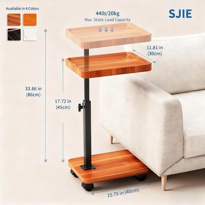 C Table End Table Adjustable Height, 360°Swivel TV Tray Table - Image 2