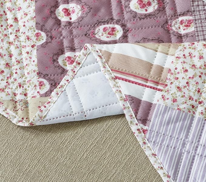 Brilliant Sunshine Pink Rosette and Stripes Patchwork Couch Armrest 5 Pockets - Image 3