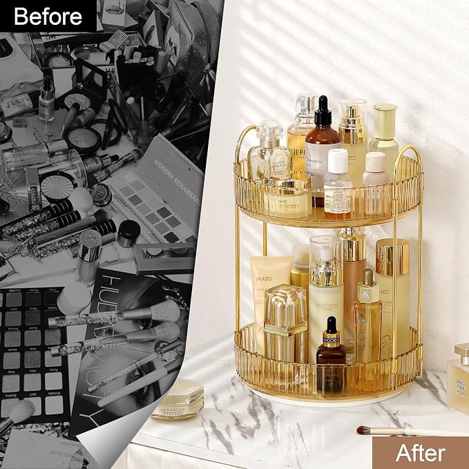 360 Rotating Makeup Organizer for Vanity, Bathroom Countertop Spinning Perfume - Image 3
