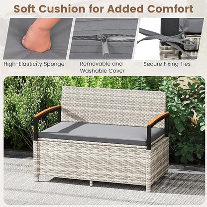 RELAX4LIFE Wicker Outdoor Storage Bench, Rattan Deck Box w/Protective Liner - Image 5