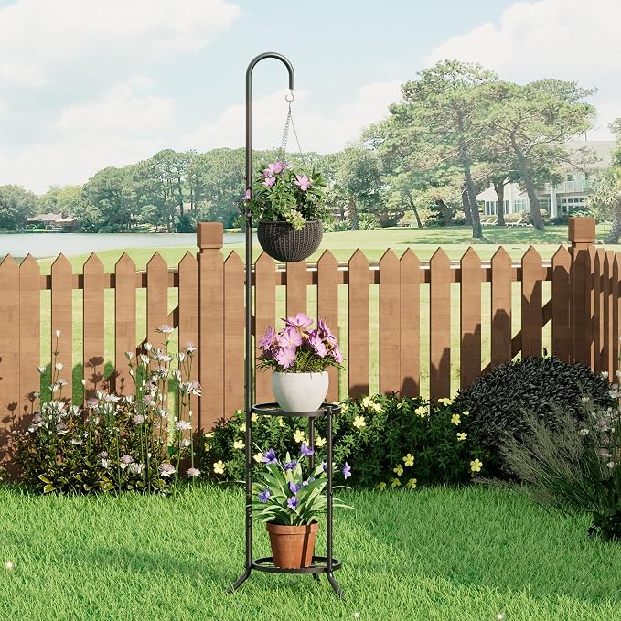 2-Tier Hanging Plant Stand, Heavy Duty Metal Planter Rack - Image 7