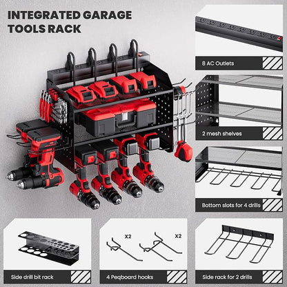 TRZZ Power Tool Organizer Wall Mount, 3-Layer Charging Station, 6 Drill Holders - Image 3