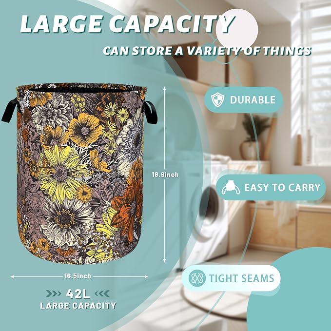 Retro Sunflower Flower Laundry Hamper - Image 2