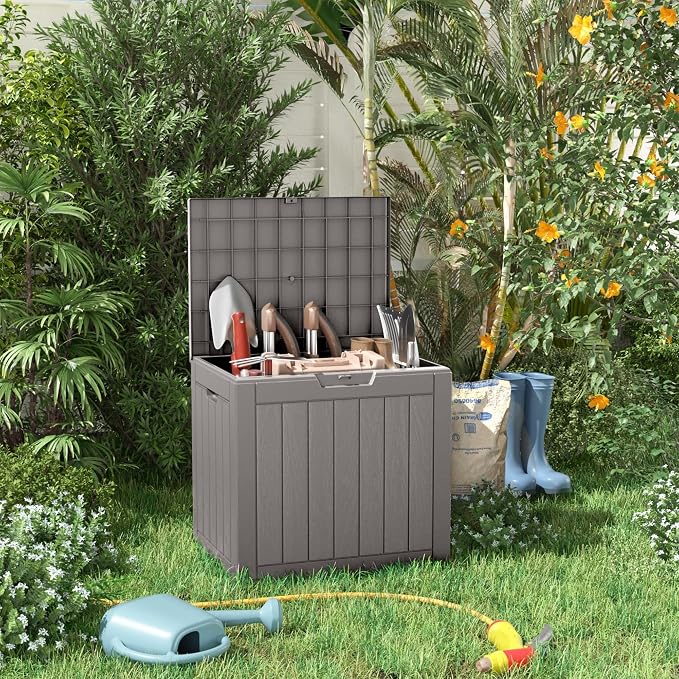 DRATO 35 Gallon Outdoor Storage Box Waterproof, Lockable Resin Deck Box - Image 6