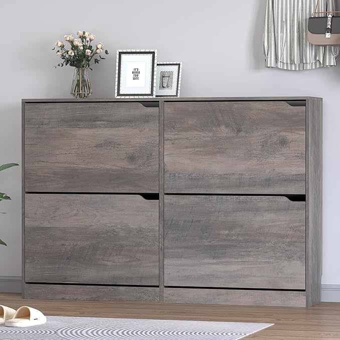 BORNOON Shoe Cabinet with 4 Flip Drawers, Narrow Hidden Shoe Storage Cabinet - Image 3