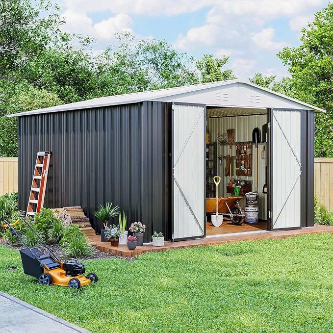 Polar Aurora 10x12 FT Metal Shed, Heavy-Duty Galvanized Steel Tool Storage Shed - Image 6