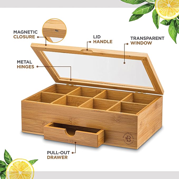 Bamboo Tea Bag Organizer Box - Image 3