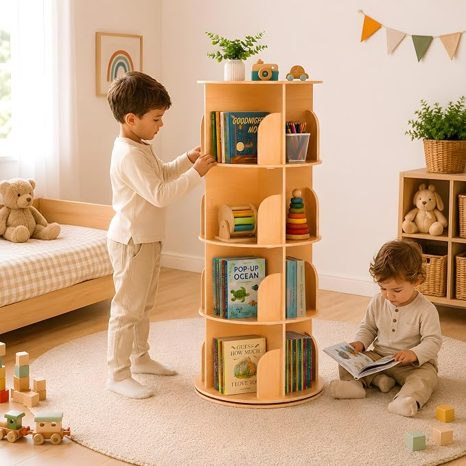 4 Tier Rotating Bookshelf, 360 Display Floor Standing Bookcase | Corner - Image 2