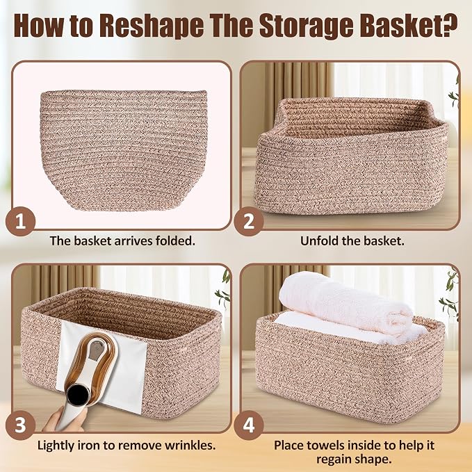 5-Pack Small Woven Rope Storage Baskets, 2 Sizes Organizer Bins | Fabric Cube - Image 7