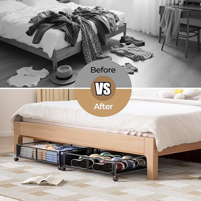 Yecaye Under Bed Storage with Wheels, 4 Pack Under Bed Shoe Storage Organizer - Image 7