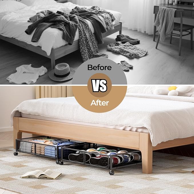 Yecaye Under Bed Storage with Wheels, 2 Pack Under Bed Shoe Storage Organizer - Image 6