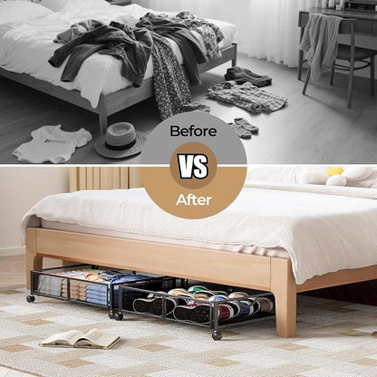 Yecaye Under Bed Storage with Wheels, 2 Pack Under Bed Shoe Storage Organizer - Image 6