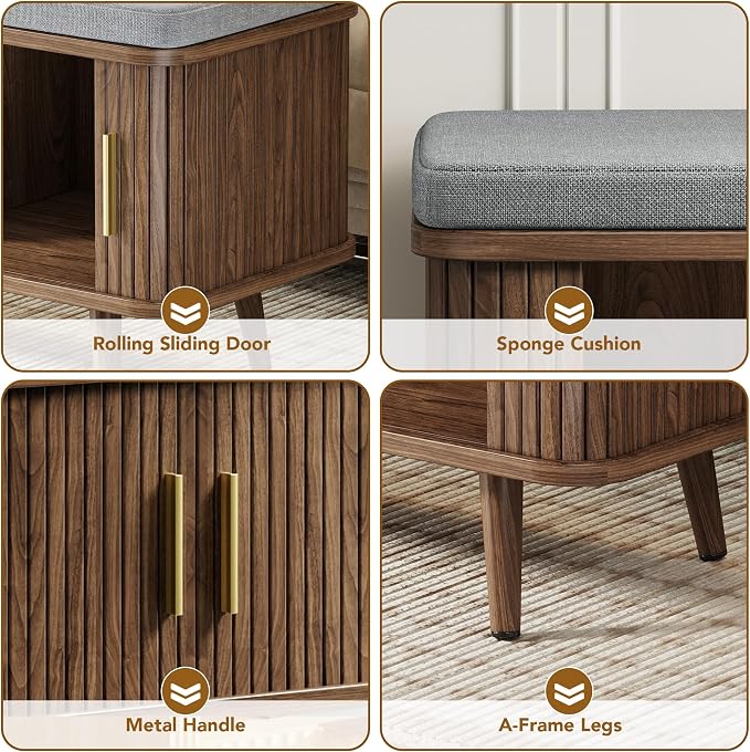 Decofy Shoe Storage Bench with Cushion and Sliding Doors, 47.2 Inch Shoe Bench - Image 5