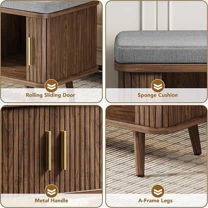 Decofy Shoe Storage Bench with Cushion and Sliding Doors, 47.2 Inch Shoe Bench - Image 5