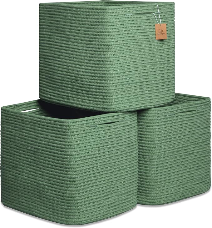 NaturalCozy 13x15x13 Kallax Storage Cubes Bins, 3 Pack | Cotton Rope Cube by NaturalCozy