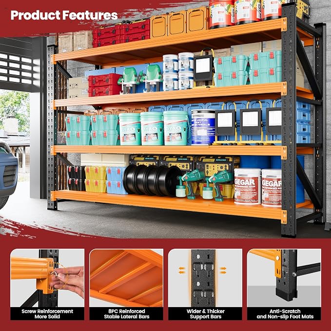 71" Wide Storage Shelves, 5000LBS Garage Shelving Heavy Duty, Standing Shelf - Image 5