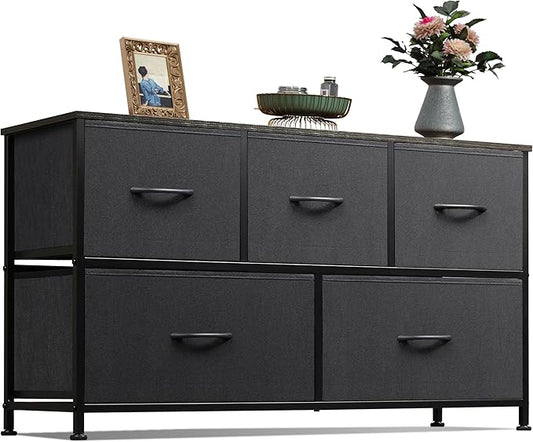 WLIVE Dresser for Bedroom with 5 Drawers, Wide Chest of Drawers, Fabric Dresser by WLIVE