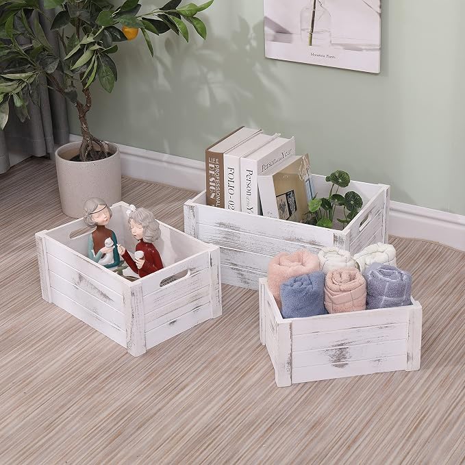Farmhouse Antique White Wooden Crate - Image 5