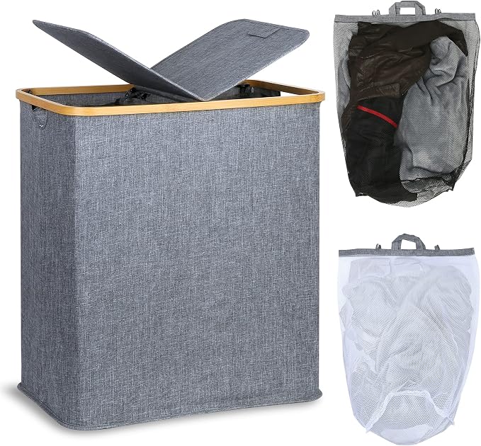 efluky Laundry Hamper with Lid, Double Laundry Hamper with 2 Removable Bags by efluky
