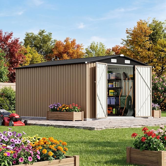 JUMMICO 10x12 FT Outdoor Storage Shed, Heavy Duty Metal Shed - Image 8