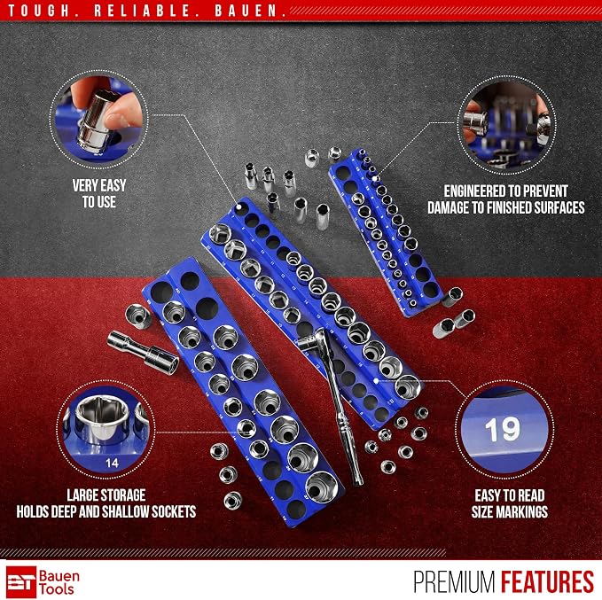 Magnetic Socket Organizer Set -3 Piece Metric Magnetic Socket Holder Set Blue - Image 5