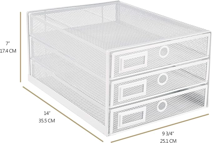 Annova Desk Organizer Wire Mesh 3 Tier Sliding Drawers Paper - Image 3