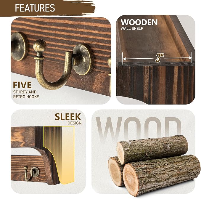 Rebee Vision Pine Wood Key Holder Wall Mount - Image 5