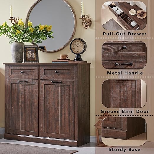 Double Tilt Out Trash Cabinet, 20 Gallon Farmhouse Laundry Hamper Cabinet - Image 3