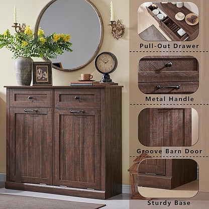 Double Tilt Out Trash Cabinet, 20 Gallon Farmhouse Laundry Hamper Cabinet - Image 3