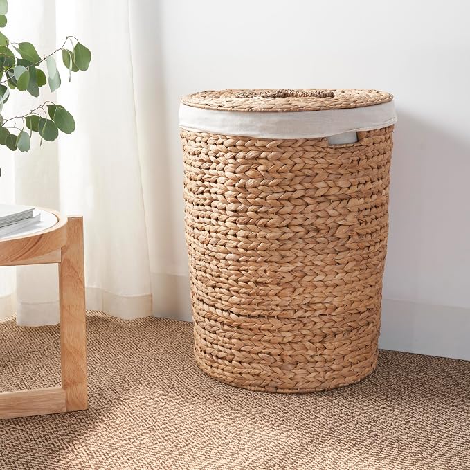 Round Woven Wicker Laundry Hamper - Image 2