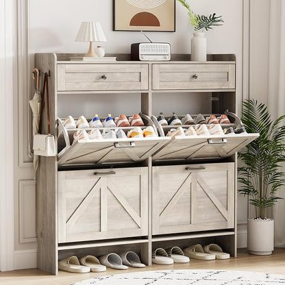 Shoe Cabinet with 4 Flip Drawers & 2 Top Drawers, Hidden Slim Shoe Rack by Xixini